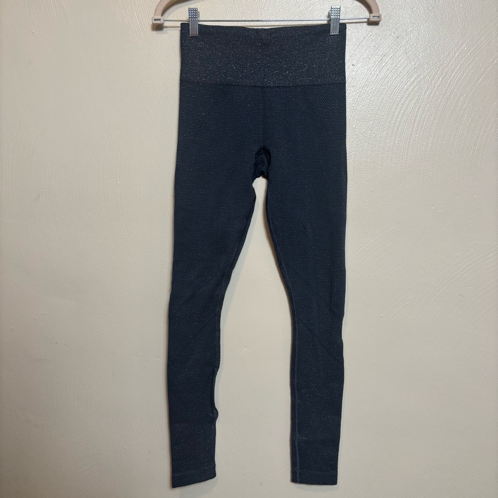 Athleta Women’s Leggings Shimmer Metallic Drawstring Gray Silver‎ Size XS